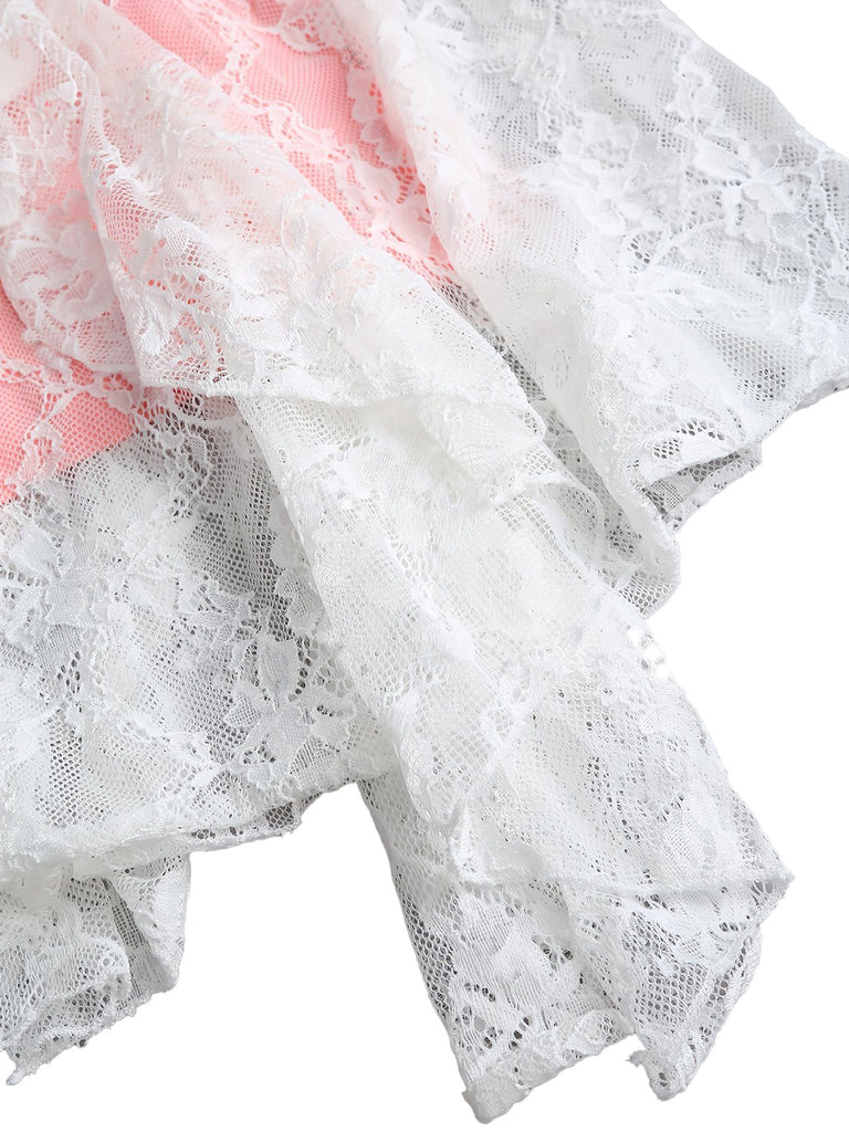 1950s Spaghetti Strap Floral Lace Ruffle Trim Bow Dress, vintage dress, retro fashion, rockabilly, pin-up fashion - perfect for women who love vintage and retro fashion
