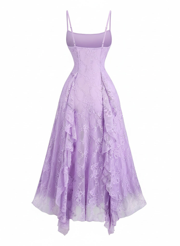 1950s Spaghetti Strap Floral Lace Ruffle Trim Bow Dress, vintage dress, retro fashion, rockabilly, pin-up fashion - perfect for women who love vintage and retro fashion