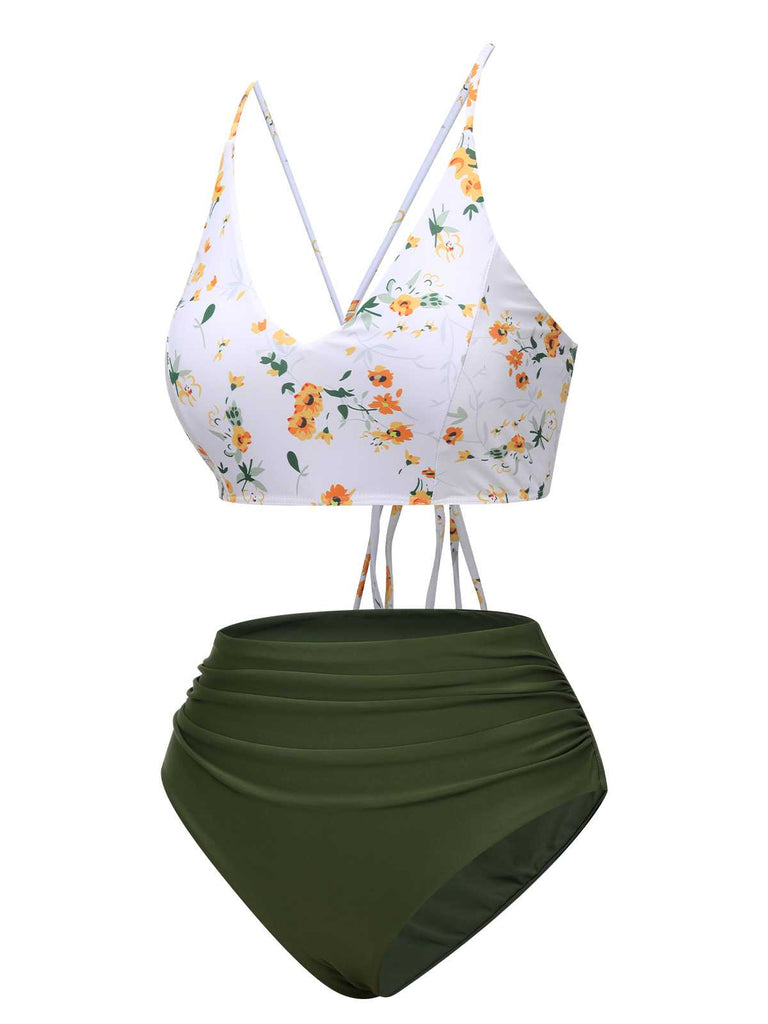 1950s Spaghetti Strap Floral Swimsuit: 1950s Riviera elegance, reimagined for her