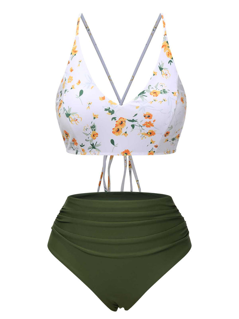 She's wearing 1950s Spaghetti Strap Floral Swimsuit and the whole beach remembers the 1950s