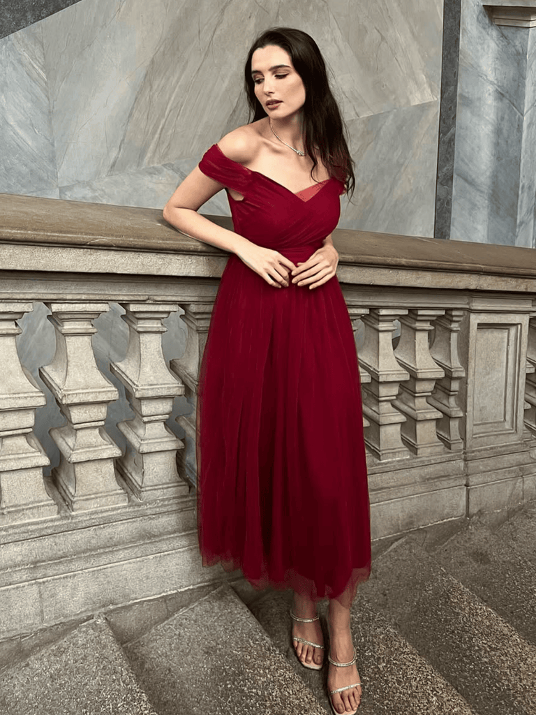 1950s Spaghetti Strap Off-Shoulder Mesh Dress | Retro Stage 1950s Spaghetti Strap Off-Shoulder Mesh Dress | Retro Stage