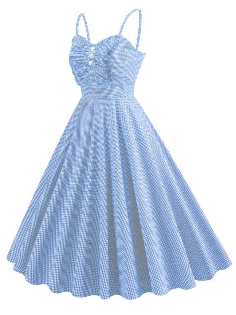 1950s Spaghetti Strap Plaids Button Swing Dress - vintage dress, retro fashion, rockabilly