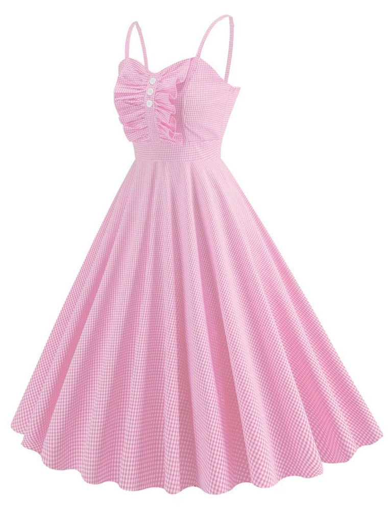1950s Spaghetti Strap Plaids Button Swing Dress - vintage dress, retro fashion, rockabilly