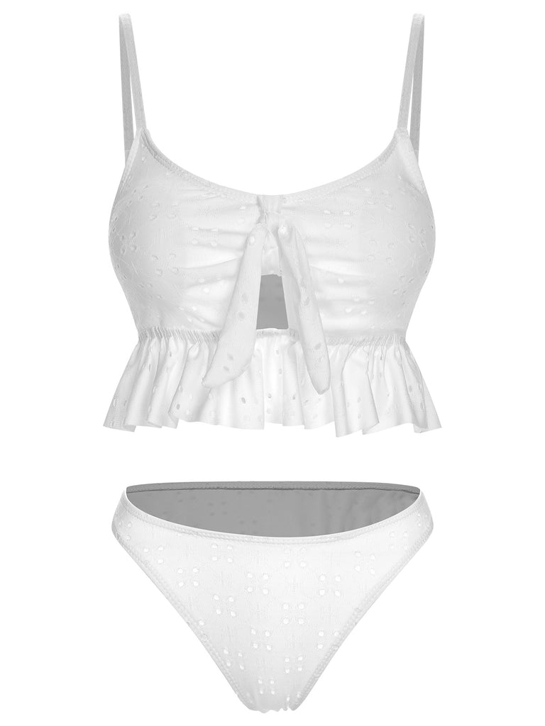 1950s Spaghetti Strap Solid Ruffles Swimsuit & Cover-Up, vintage swimsuit, pin-up swimwear - perfect for women who love vintage and retro fashion
