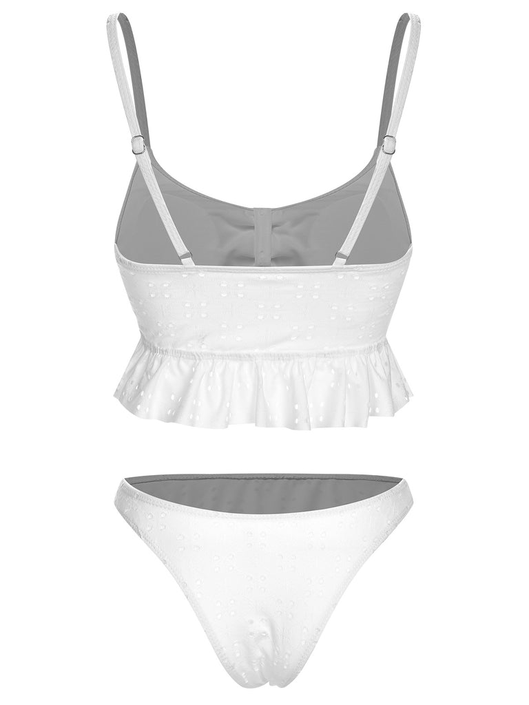 1950s Spaghetti Strap Solid Ruffles Swimsuit & Cover-Up, vintage swimsuit, pin-up swimwear - perfect for women who love vintage and retro fashion