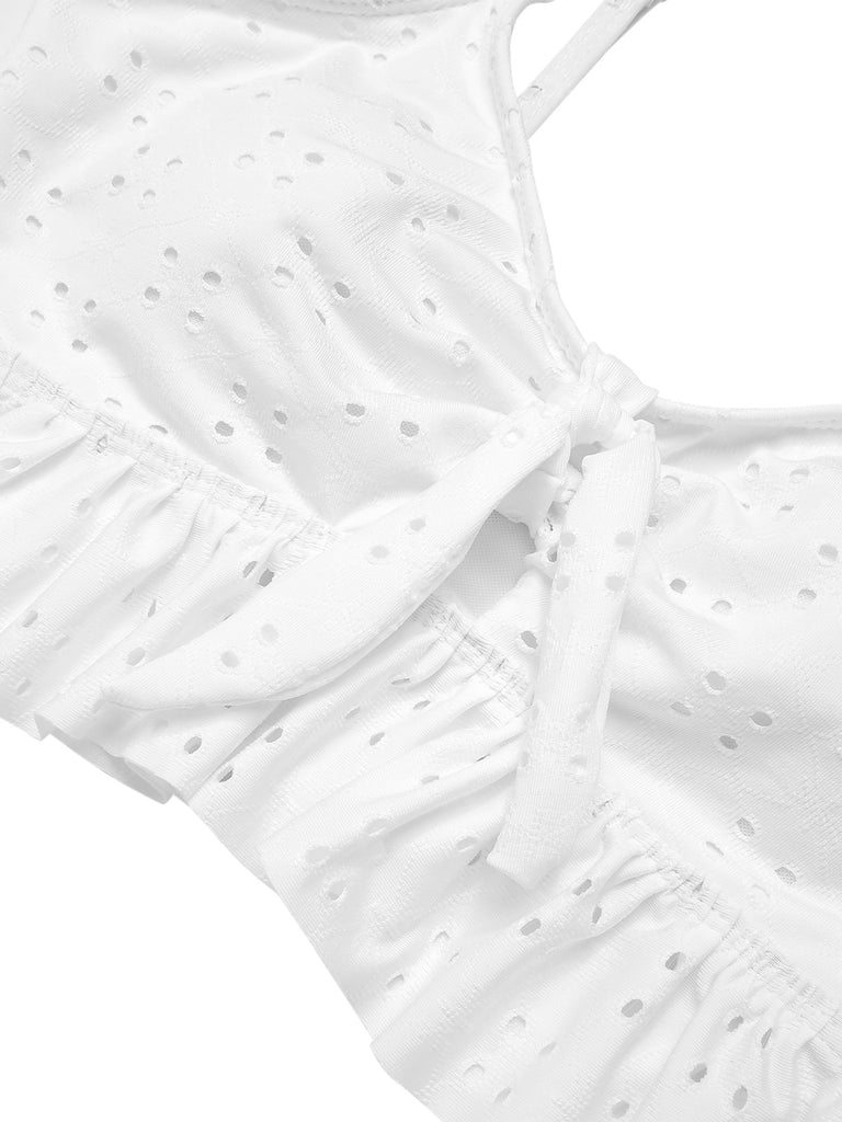 1950s Spaghetti Strap Solid Ruffles Swimsuit & Cover-Up, vintage swimsuit, pin-up swimwear - perfect for women who love vintage and retro fashion