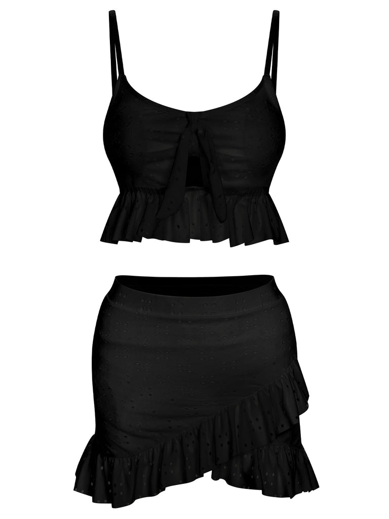 1950s Spaghetti Strap Solid Ruffles Swimsuit & Cover-Up, vintage swimsuit, pin-up swimwear - perfect for women who love vintage and retro fashion