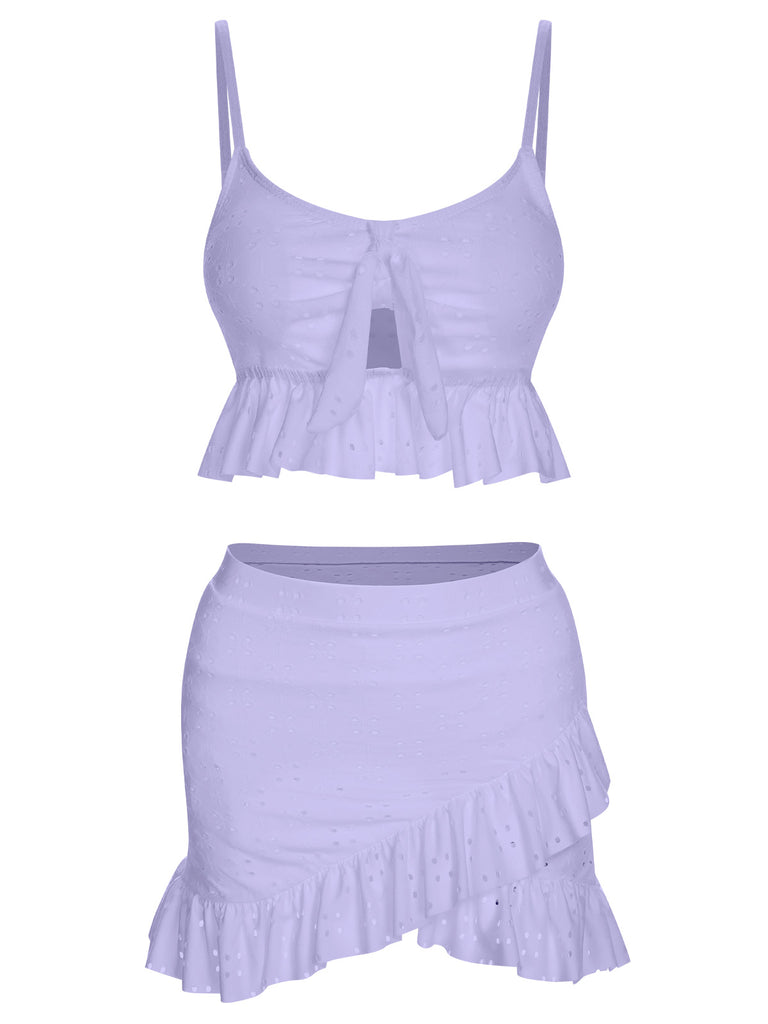 1950s Spaghetti Strap Solid Ruffles Swimsuit & Cover-Up, vintage swimsuit, pin-up swimwear - perfect for women who love vintage and retro fashion