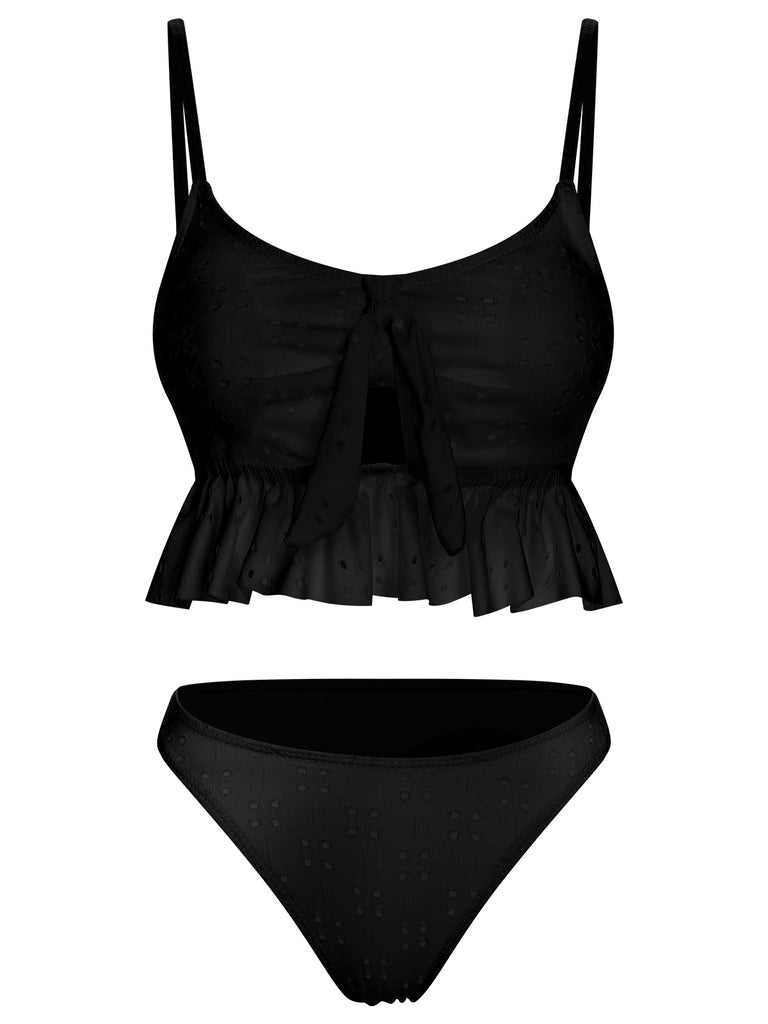 1950s Spaghetti Strap Solid Ruffles Swimsuit & Cover-Up, vintage swimsuit, pin-up swimwear - perfect for women who love vintage and retro fashion