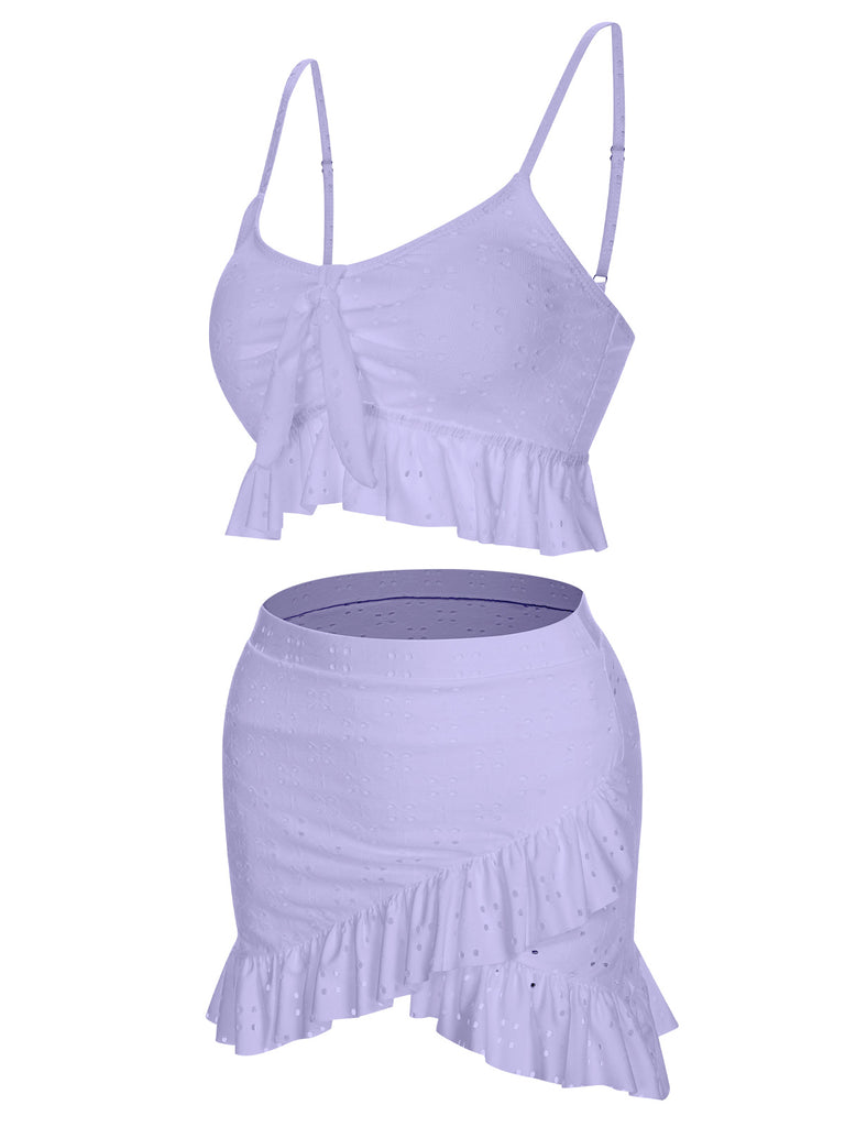 1950s Spaghetti Strap Solid Ruffles Swimsuit & Cover-Up, vintage swimsuit, pin-up swimwear - perfect for women who love vintage and retro fashion