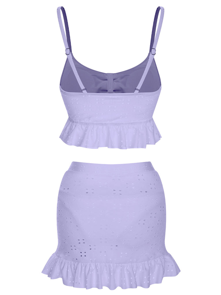 1950s Spaghetti Strap Solid Ruffles Swimsuit & Cover-Up, vintage swimsuit, pin-up swimwear - perfect for women who love vintage and retro fashion
