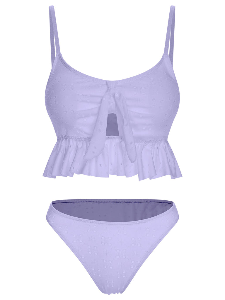 1950s Spaghetti Strap Solid Ruffles Swimsuit & Cover-Up, vintage swimsuit, pin-up swimwear - perfect for women who love vintage and retro fashion