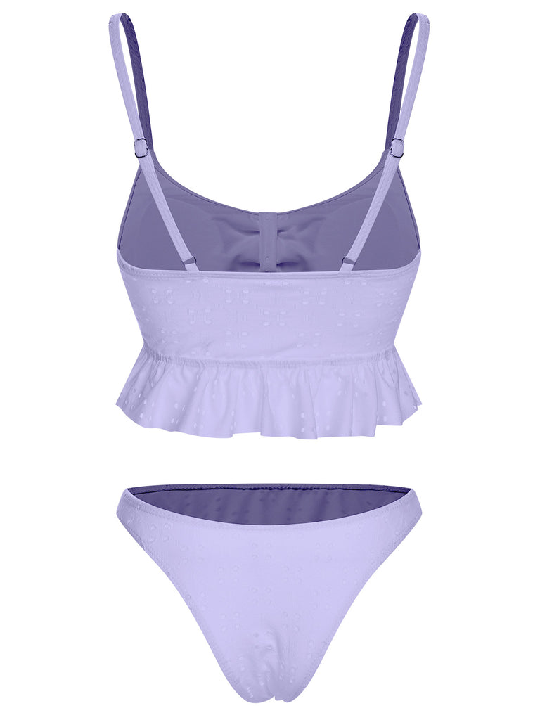 1950s Spaghetti Strap Solid Ruffles Swimsuit & Cover-Up, vintage swimsuit, pin-up swimwear - perfect for women who love vintage and retro fashion