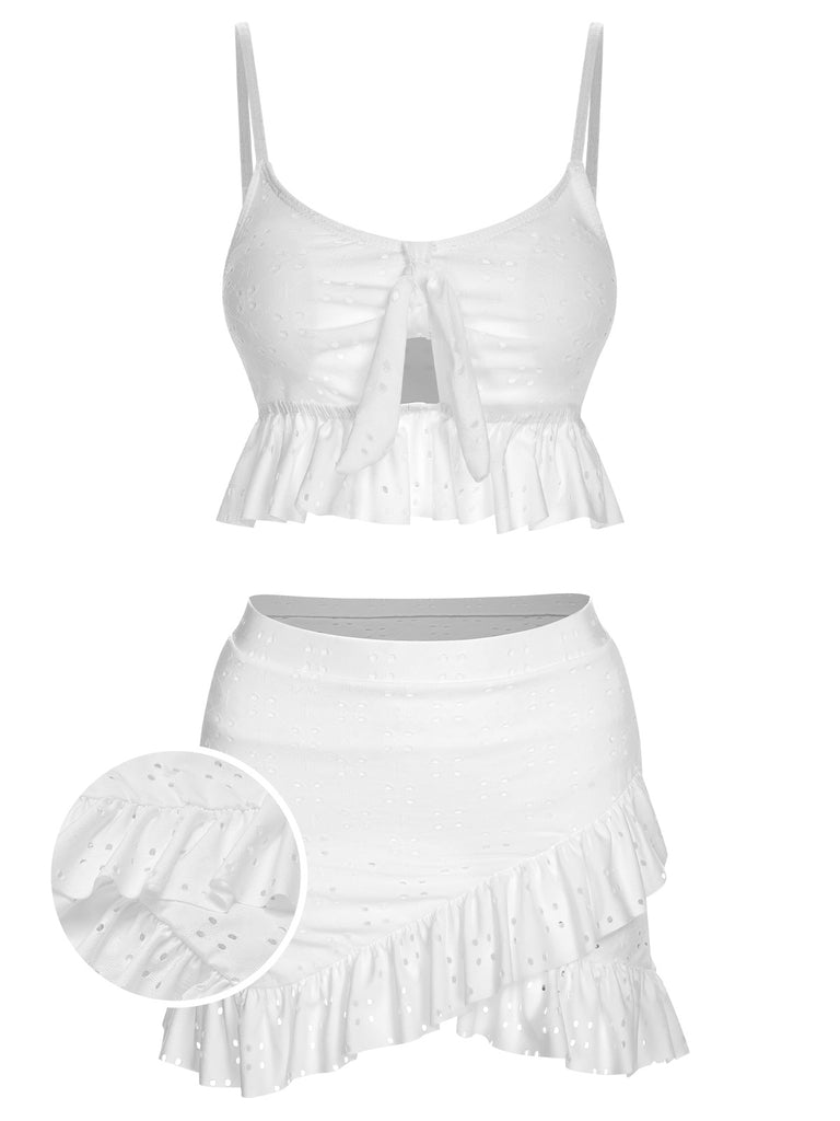 1950s Spaghetti Strap Solid Ruffles Swimsuit & Cover-Up, vintage swimsuit, pin-up swimwear - perfect for women who love vintage and retro fashion