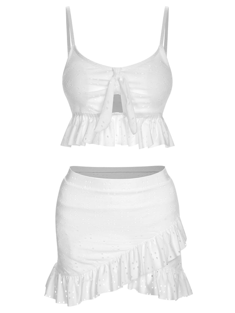 1950s Spaghetti Strap Solid Ruffles Swimsuit & Cover-Up, vintage swimsuit, pin-up swimwear - perfect for women who love vintage and retro fashion