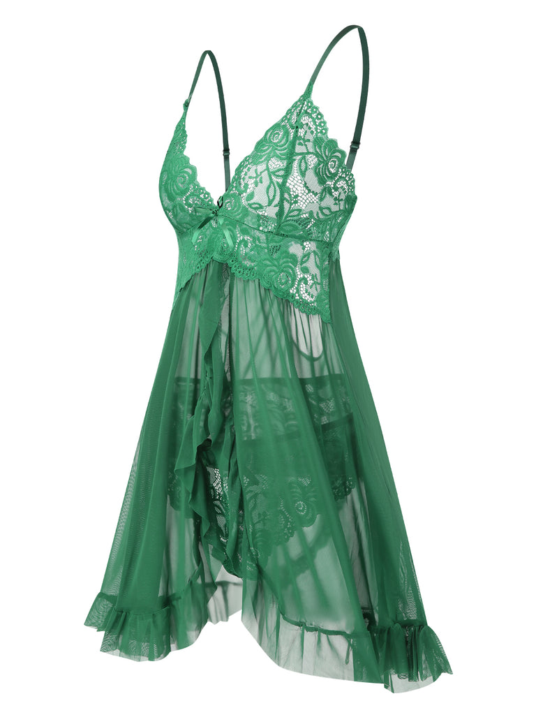 1950s Spaghetti Straps Lace Sheer Nightdress: where 1950s romance meets her modern spirit