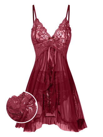 She slips into this 1950s Spaghetti Straps Lace Sheer Nightdress and suddenly it's a 1950s daydream