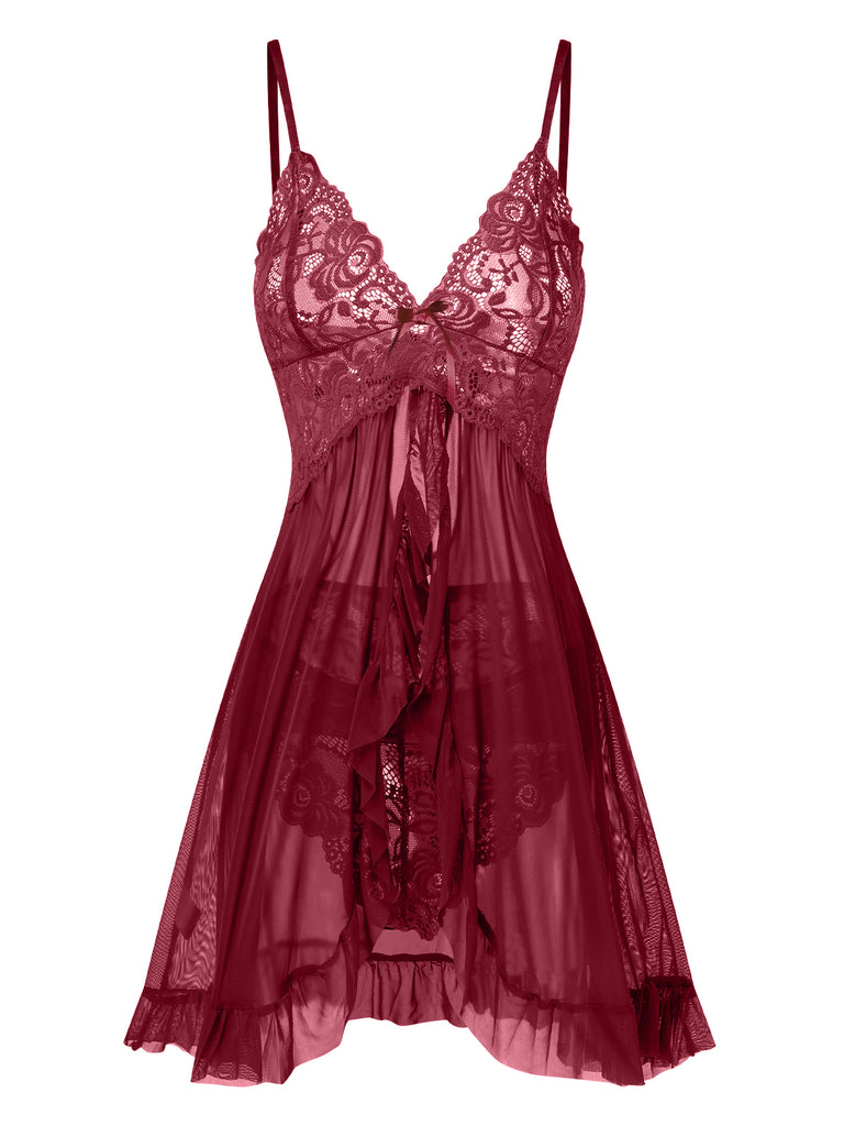 1950s Spaghetti Straps Lace Sheer Nightdress: where 1950s romance meets her modern spirit