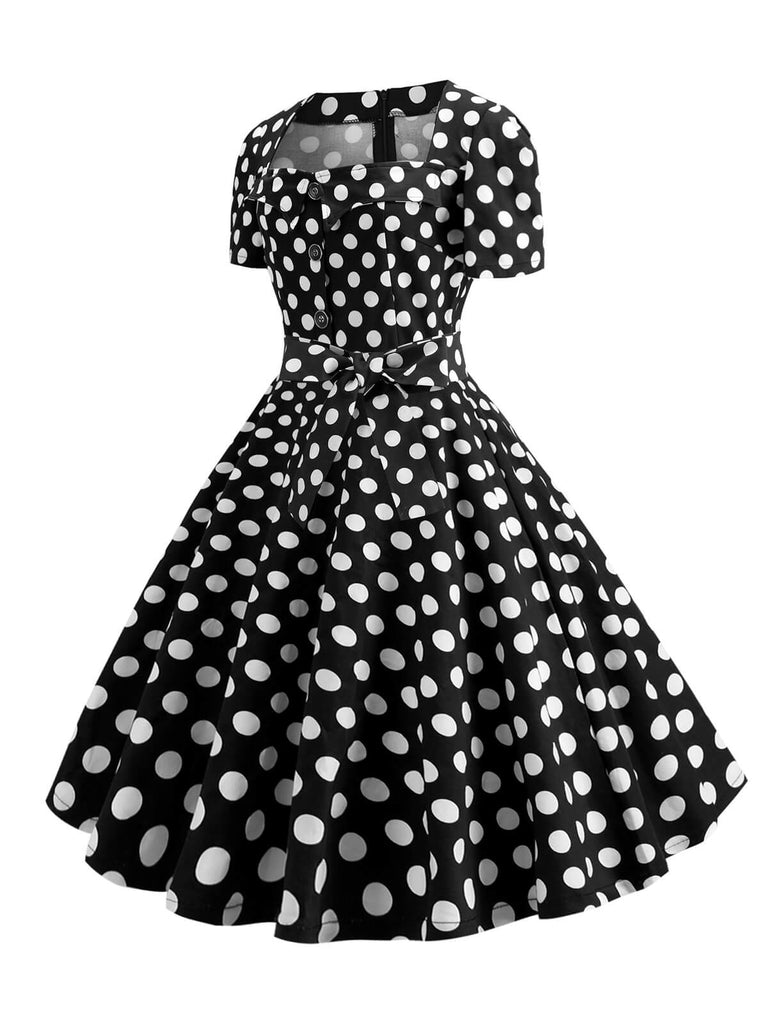 1950s Square Neck Short Sleeves Dress — a 1950s silhouette that turns sidewalks into runways