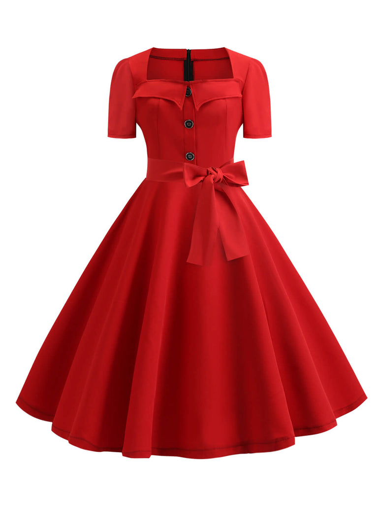 This 1950s Square Neck Short Sleeves Dress wraps her in 1950s elegance, one twirl at a time