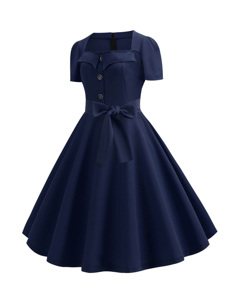 1950s Square Neck Short Sleeves Dress — a 1950s silhouette that turns sidewalks into runways