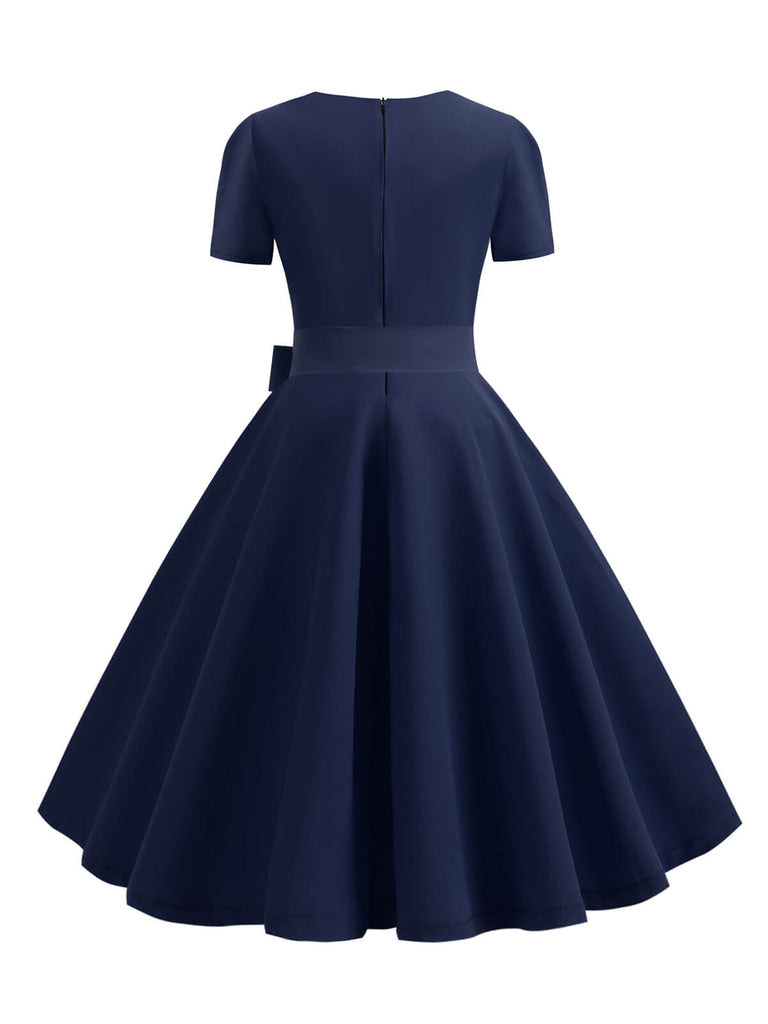 1950s short dresses Zapaka Women Blue 1950s Dress with Short Sleeves Floral Printed Vintage Dress witj Belt, Blush / M