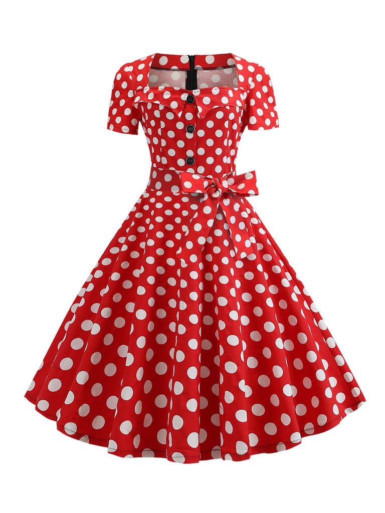 1950s Square Neck Short Sleeves Dress: where 1950s romance meets her modern spirit
