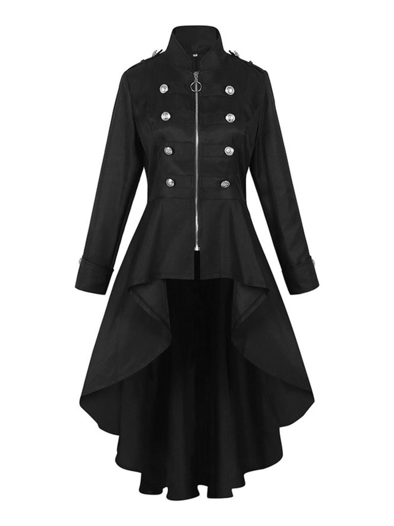 1950s Stand Collar Solid High-Low Hem Button Coat - vintage fashion, retro style