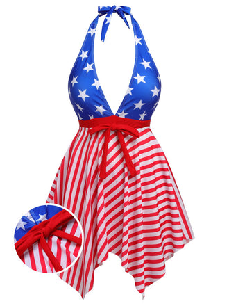 1950s Star Stripe Halter Swimsuit, vintage swimsuit, pin-up swimwear - perfect for women who love vintage and retro fashion