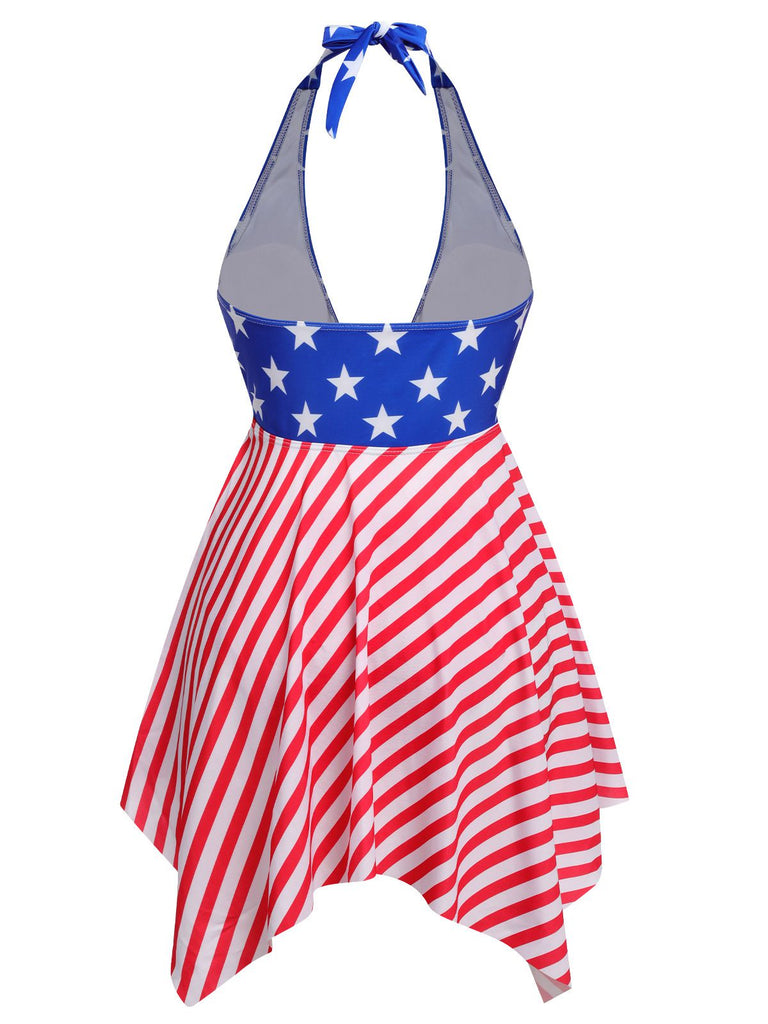 1950s Star Stripe Halter Swimsuit, vintage swimsuit, pin-up swimwear - perfect for women who love vintage and retro fashion