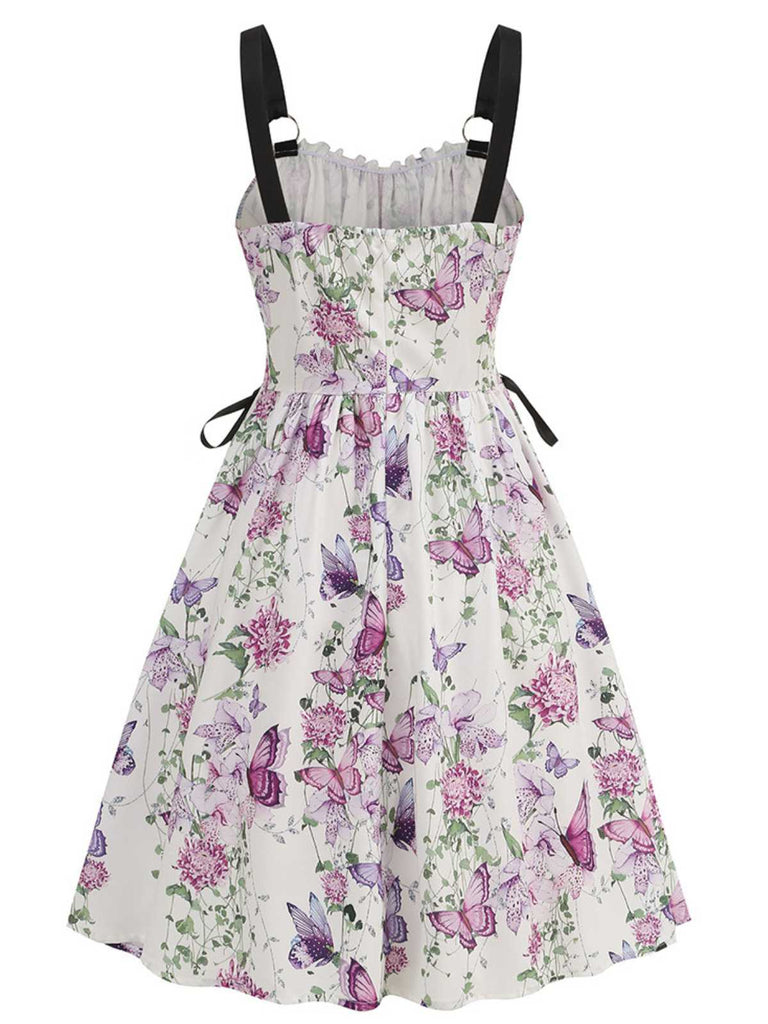 white floral corset swing dress White Flower Lace Corset Mini Swing Party Dress, White / M