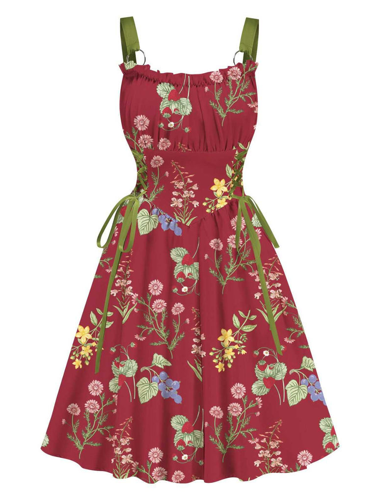 1950s Strap Floral Lace-Up Corset Dress | Retro Stage