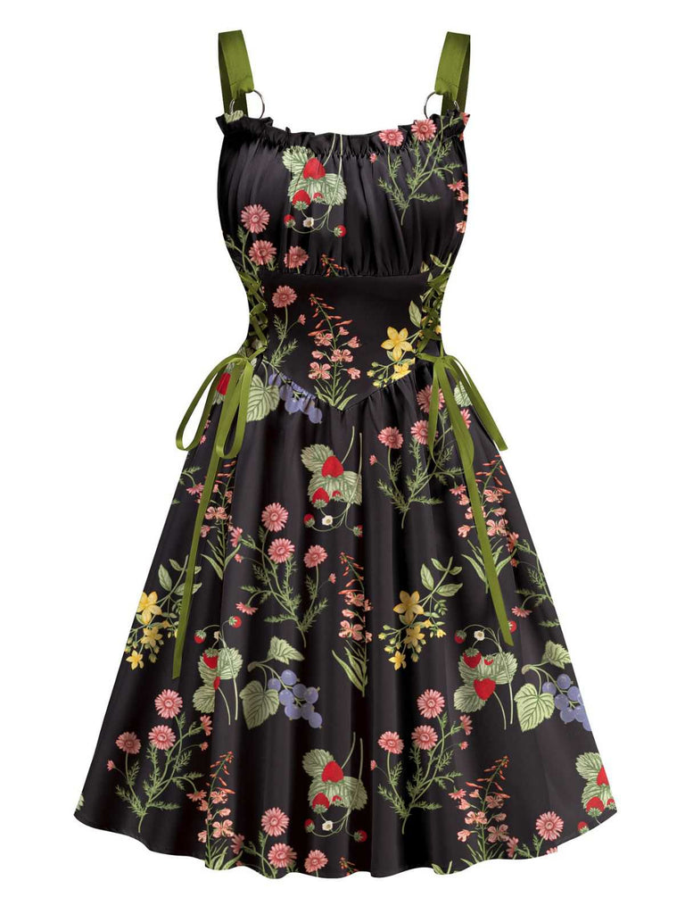 1950s Strap Floral Lace-Up Corset Dress | Retro Stage 1950s Strap Floral Lace-Up Corset Dress | Retro Stage
