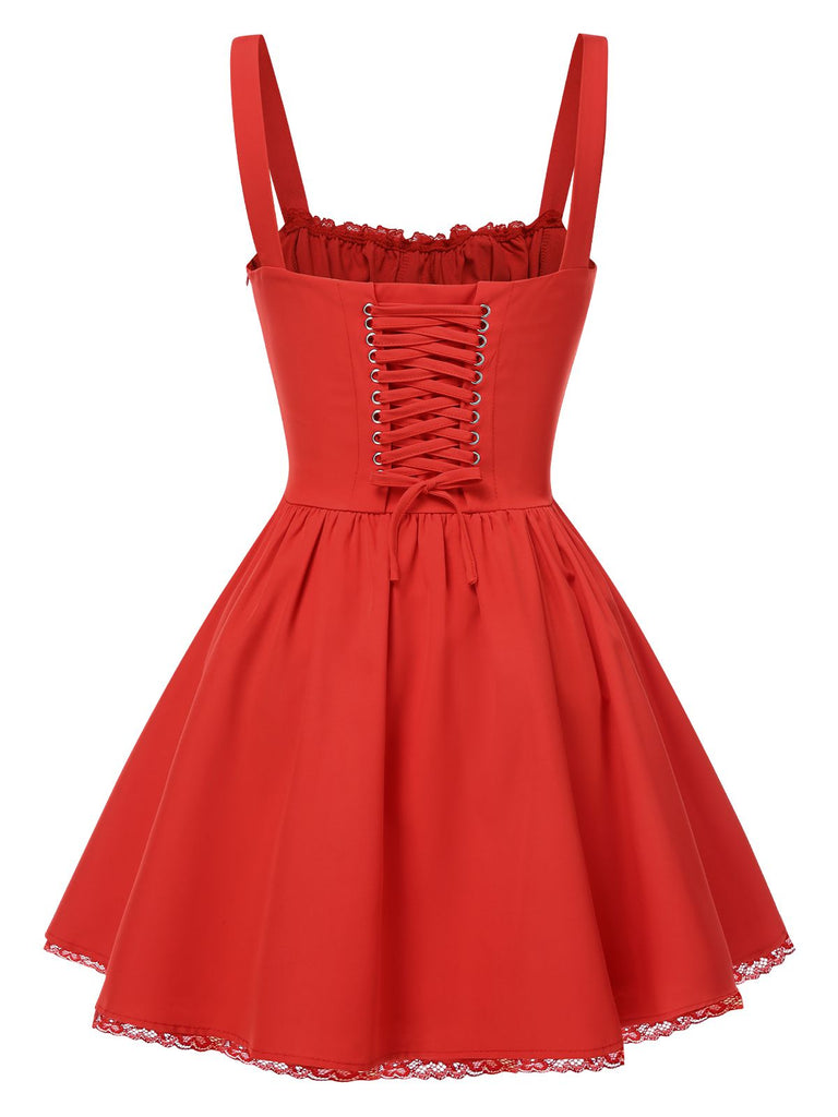 This 1950s Strap Lace-Up Corset Mini Dress wraps her in 1950s elegance, one twirl at a time