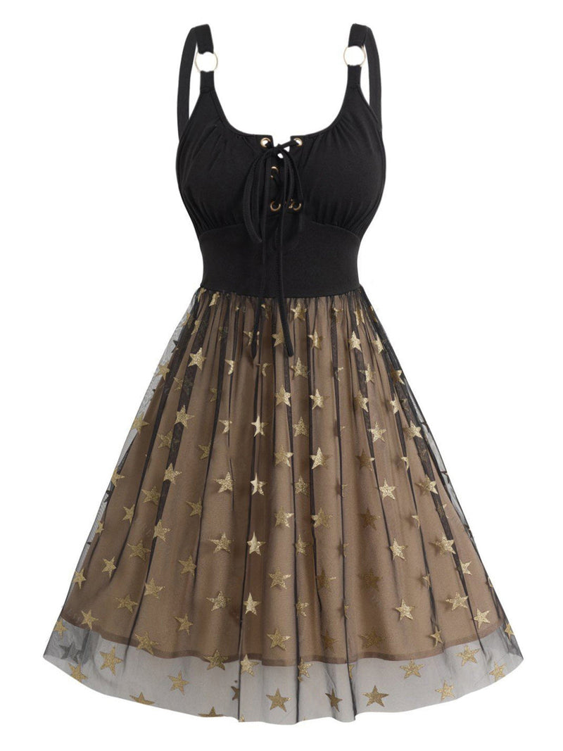 1950s Strap Mesh Stars Lace-Up Dress 1950s Strap Mesh Stars Lace-Up Dress