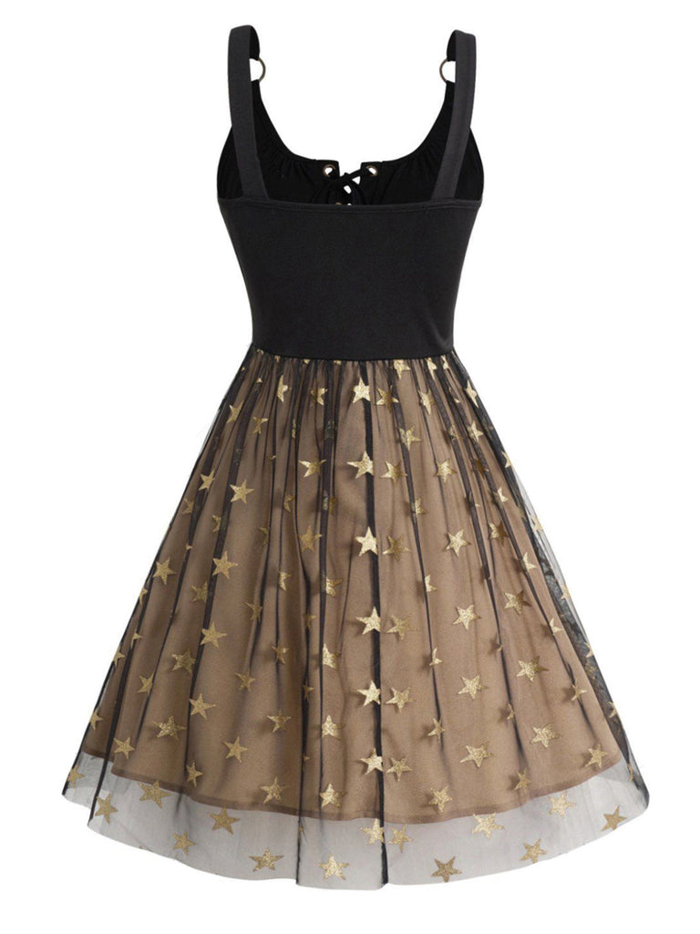1950s Strap Mesh Stars Lace-Up Dress 1950s Strap Mesh Stars Lace-Up Dress