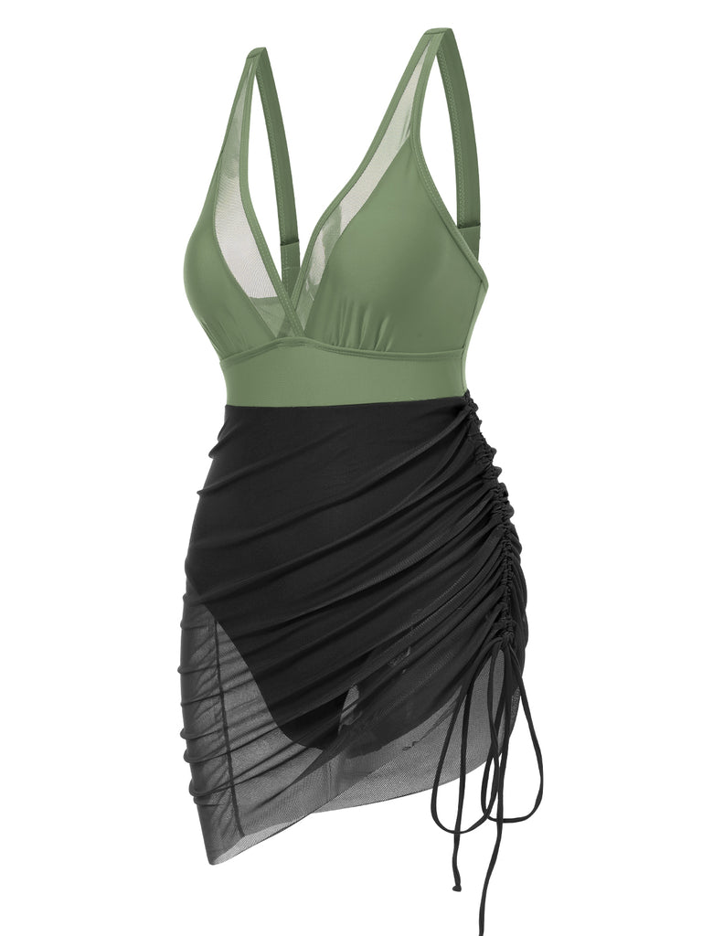 1950s Strap Sheer Mesh Solid One-Piece Swimsuit — because 1950s glamour never goes out of style
