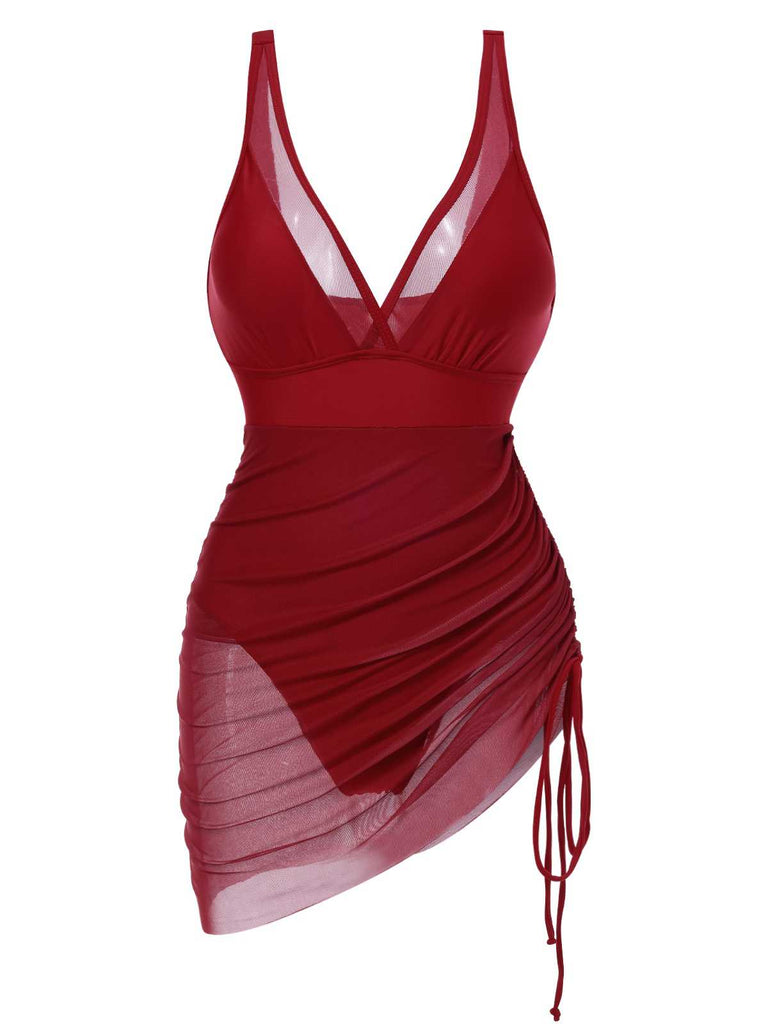 She's wearing 1950s Strap Sheer Mesh Solid One-Piece Swimsuit and the whole beach remembers the 1950s