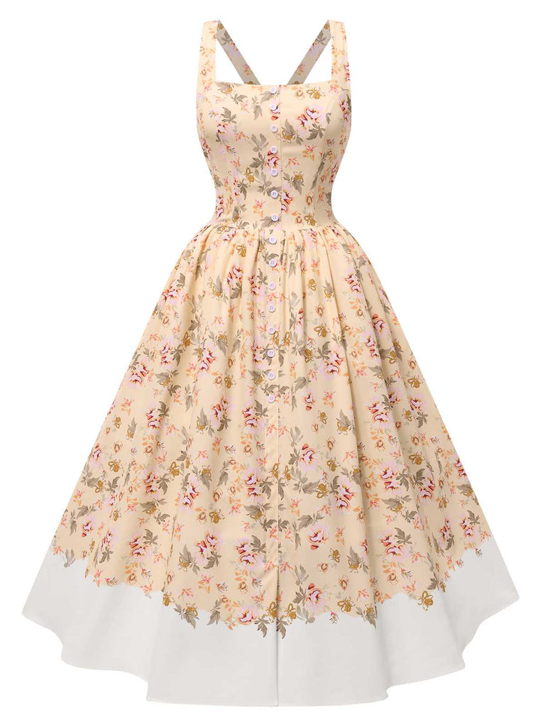 1950s Strap Square Neck Corset Floral Dress: where 1950s romance meets her modern spirit