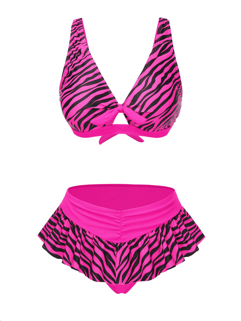 Hot Pink Zebra Print Y2K Bikini Set