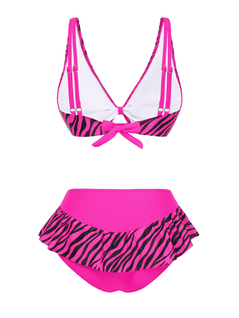 Pink 1950s Strap Zebra Print Bikini Set | Retro Stage