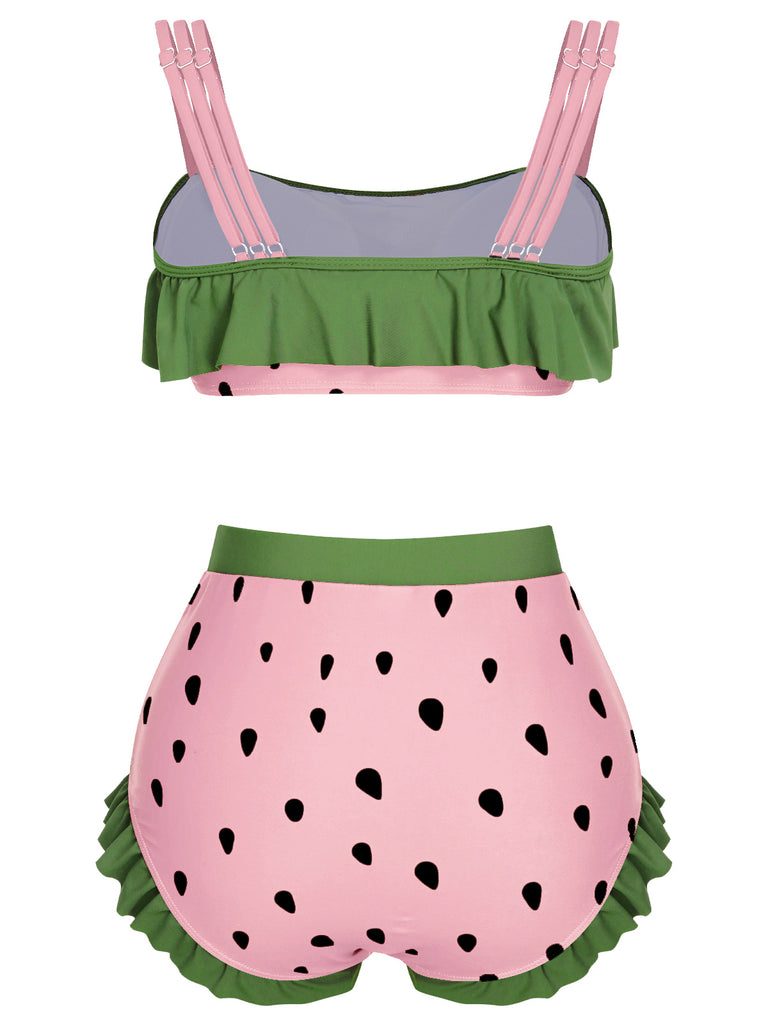1950s Strawberry Ruffle Strap Swimsuit — because 1950s glamour never goes out of style