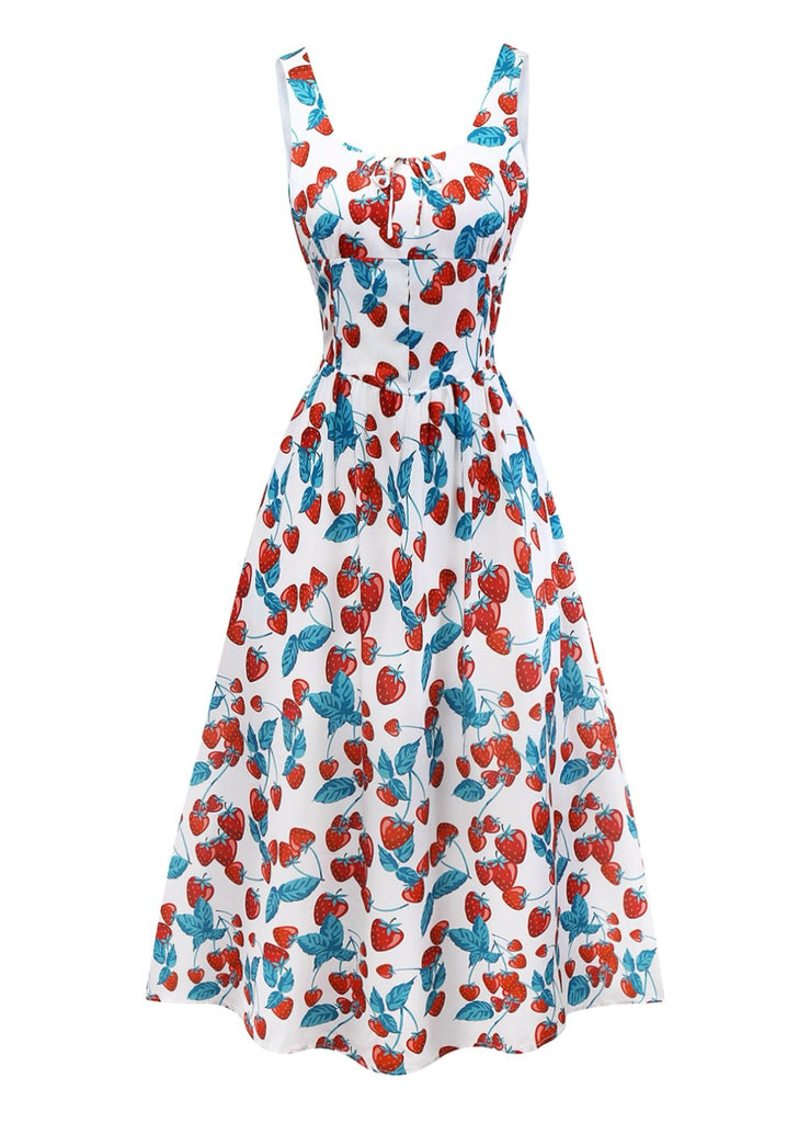 1950s Strawberry Square Neck Wide Strap Dress - vintage dress, retro fashion, rockabilly