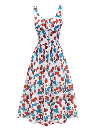 1950s Strawberry Square Neck Wide Strap Dress - vintage dress, retro fashion, rockabilly
