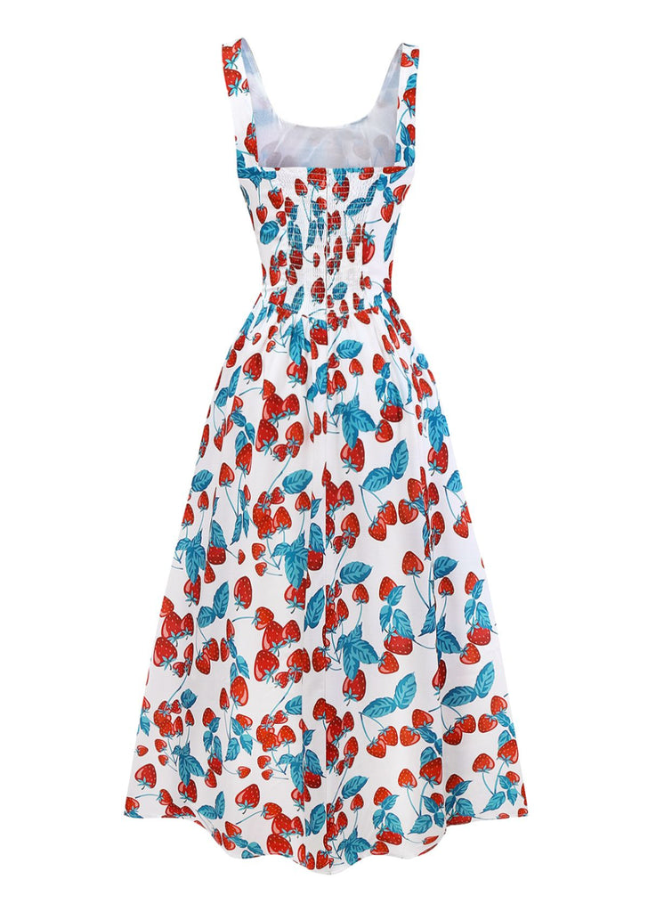 1950s Strawberry Square Neck Wide Strap Dress - vintage dress, retro fashion, rockabilly