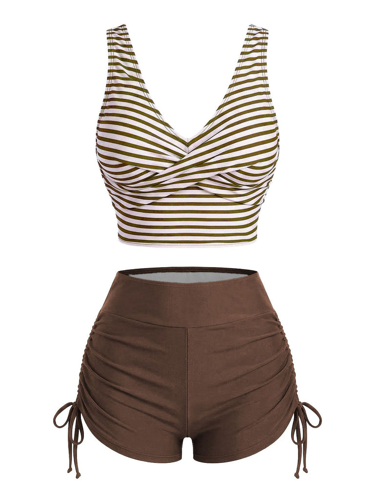 1950s Striped Cross Drawstring Tankini Set, vintage fashion, retro style - perfect for women who love vintage and retro fashion