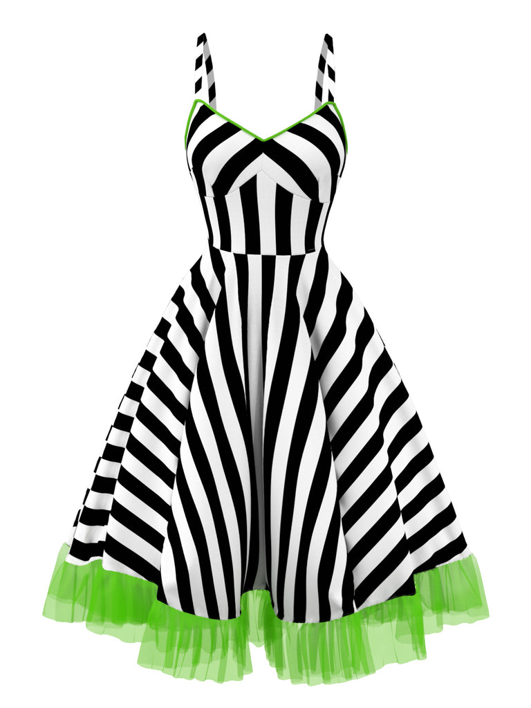 Black&White 1950s Striped Fluorescent Green Lace Dress | Retro Stage Black&White 1950s Striped Fluorescent Green Lace Dress | Retro Stage