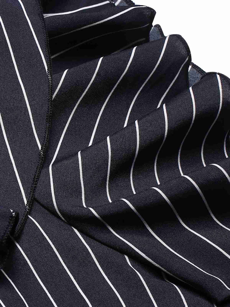 1950s Striped Slanted Shoulder Ruffle Jumpsuit, vintage romper, retro jumpsuit - perfect for women who love vintage and retro fashion
