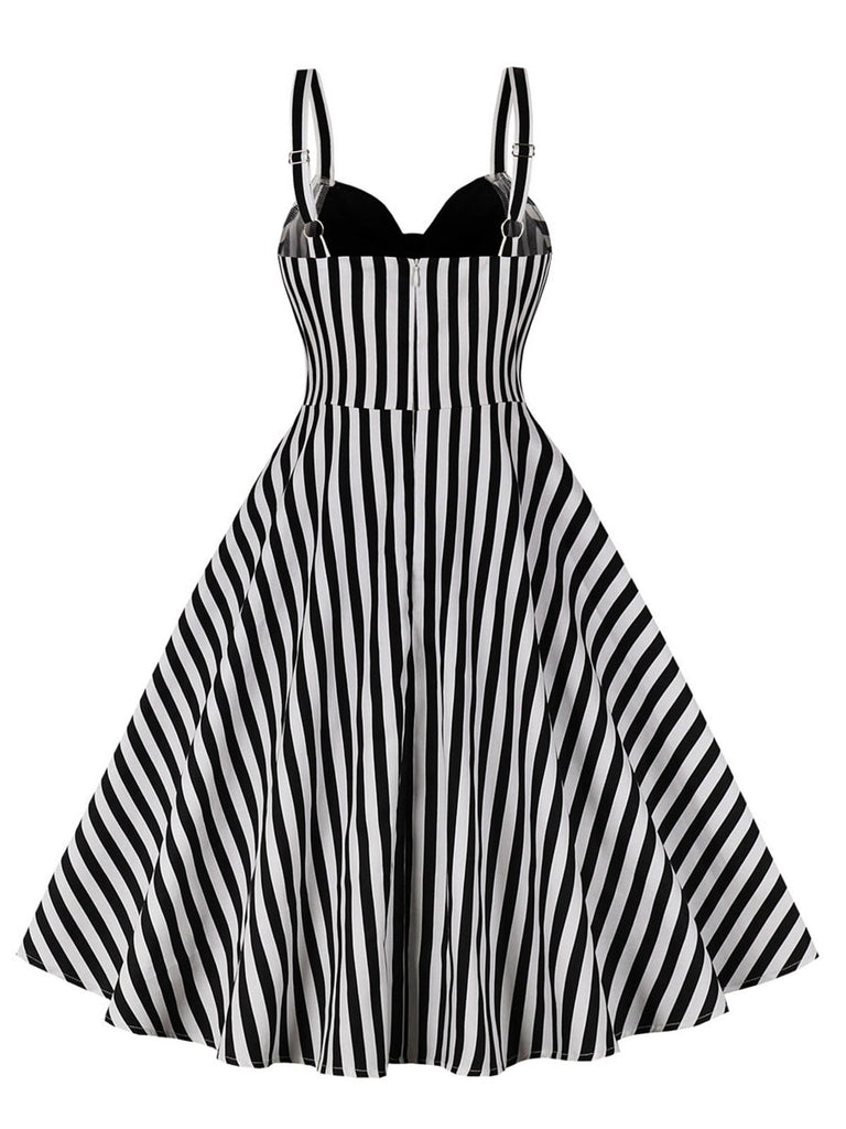 1950s Stripes Contrast Patchwork Strap Dress — vintage elegance for the modern woman
