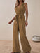 1950s Surplice V-Neck Solid Belted Jumpsuit: 1950s detail work for the woman who notices